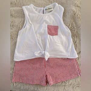 Rare Editions red gingham summer shorts set, white tank, size 6